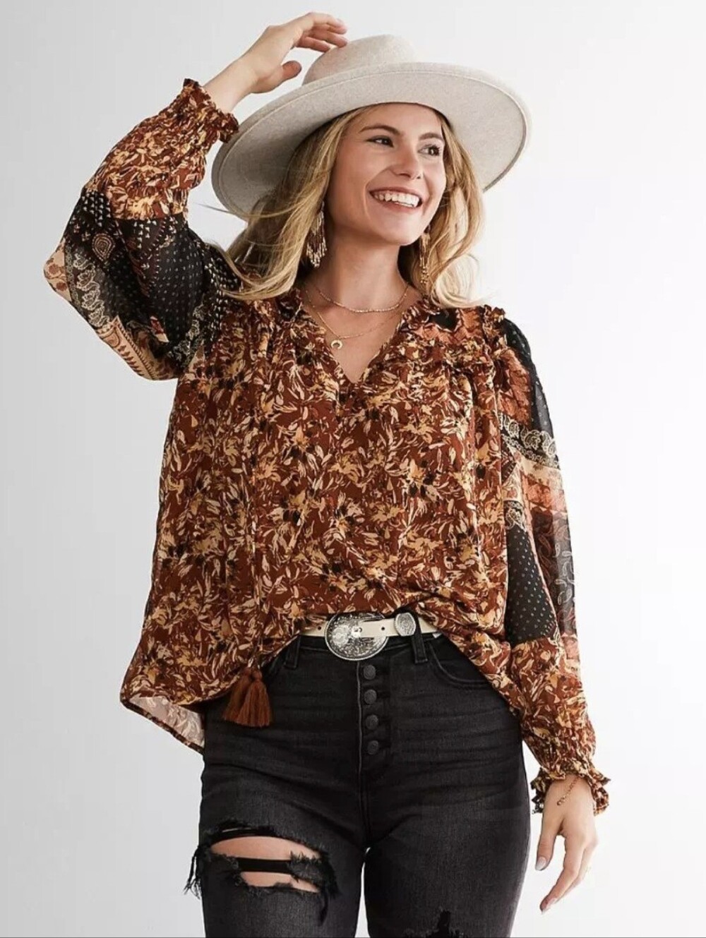 Miss Me Paisley Bohi Rust Color Mix Printed Woven Top